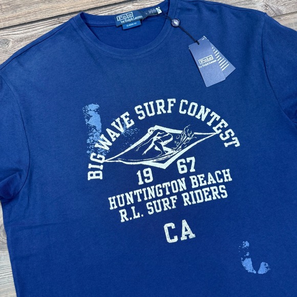 Polo Ralph Lauren Men's Classic Fit Big Wave Surf Contest T-Shirt Blue LARGENEW
